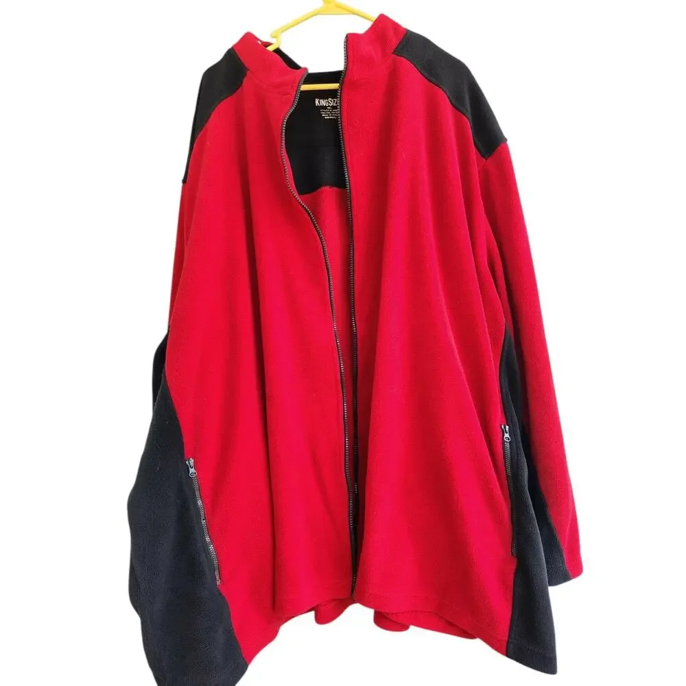 KingSize Mens 5XL Fleece Jacket Red Black Full Zip Big & Tall Pockets